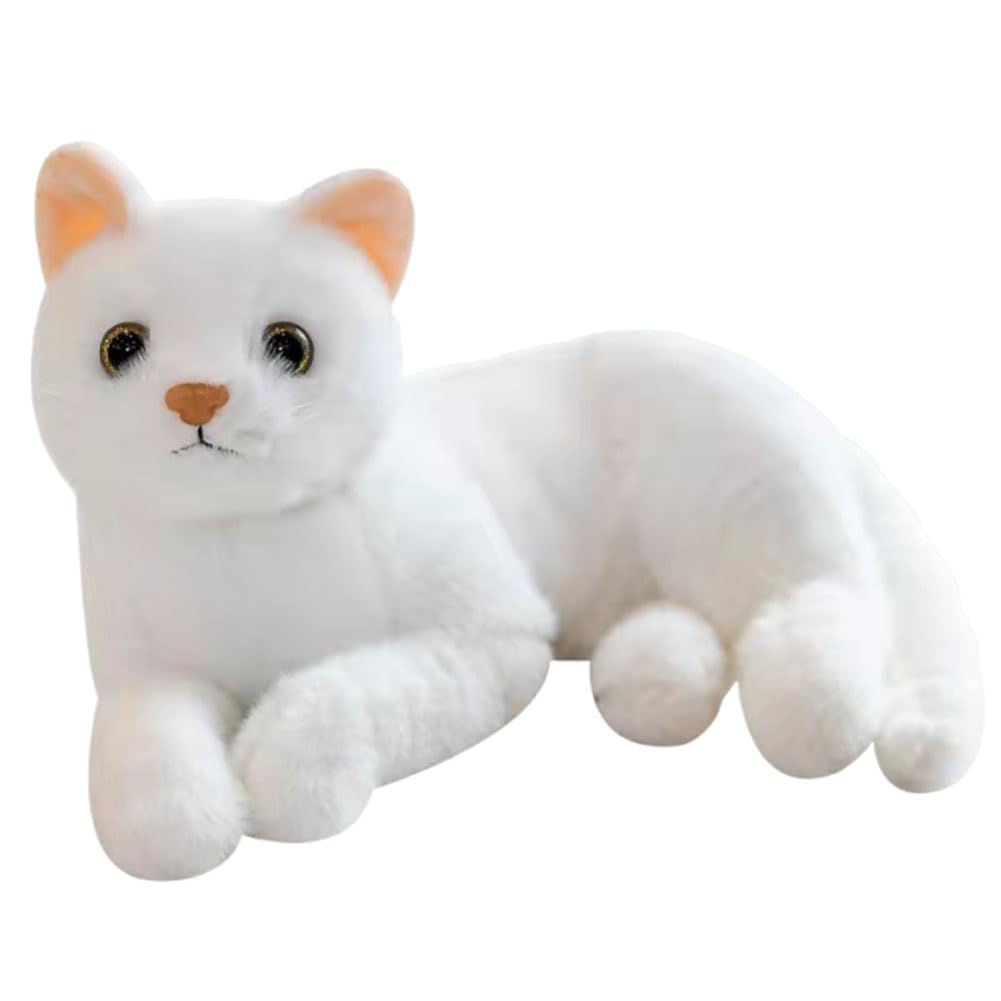 KMFASVX Realistic White Cat Plush, 29cm Lifelike Stuffed Animal Cat, Soft Huggable Kitten Plushie, Cute Cat Decor Pillow for Bedroom, Thoughtful Gift for Cat Lovers
