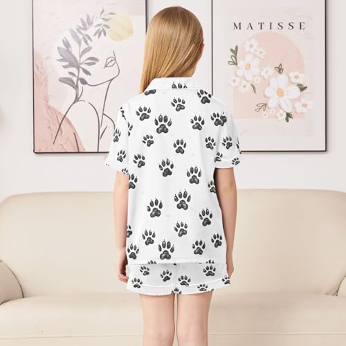ALAZA Bear Paw Print Footprint Pajamas Satin Pajama Set Short Sleeve Button Down Sleepwear4