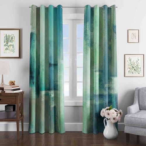 Image of Asuexpect Teal Curtains 2 Panels Abstract Rust Curtain Room Darkening Grommet Window Treatments Modern Decorative for Bedroom Living Room, 52x84 Inches, Turquoise