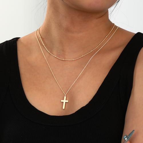 Layered Cross Bible Verse Necklaces,14K Gold Plated Christian Religious Confirmation Inspirational Jewelry Gifts3