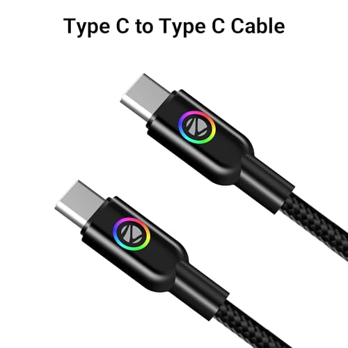 Image of Zebronics Wattz 60CC3 Type-C to Type-C Braided Cable, PD 60W, Upto 480Mbps Data Sync, 1 Meter, Durable, Charge & Sync, Rapid Charging, Multicolor Breathing LED, For Laptops, Tablets, Mobiles (Black)