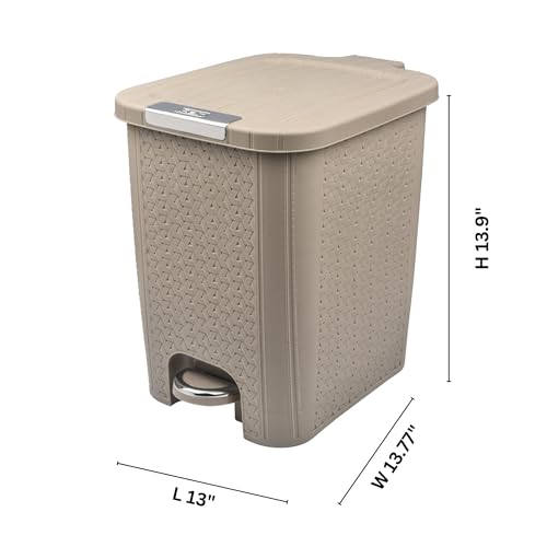 Image of FLAIR Ultra Home Pedal Trash Bin - 15L Large Dustbin with Inner & Lid | Unbreakable Plastic, Odor Control, Lightweight | Non Garbage Smell | Perfect for Bathroom, Kitchen & Office (Beige)