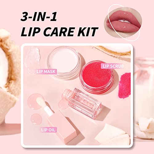U-Shinein 3-In-1 Lip Care Kit - Hydrating Lip Glow Oil, Moisturizing Lip Mask, Exfoliating Lip Scrub, Lip Care Plumping Makeup Set For Shiny And Nourishing Lips, Dry Lips Treatment Kit #TOP5