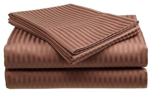 CrystalTowels Microfiber Bed Sheets Set - 4-Piece Soft Sheet Set, Stripe Pattern w/Sateen Finish, Queen Size Sheets Deep Pocket Set - Coffee