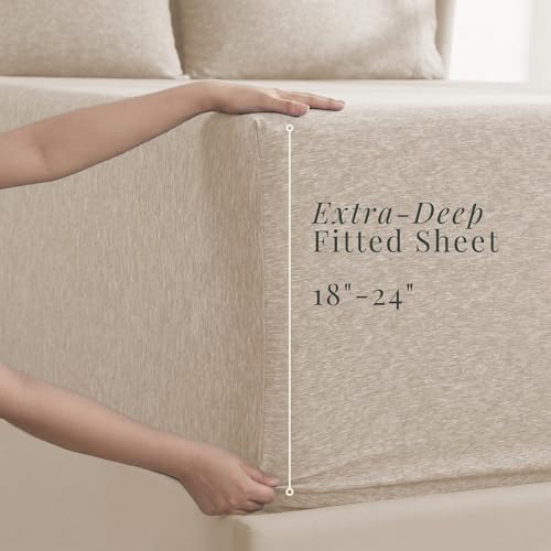 Image of Hearth & Harbor Bed Sheets, Luxury Soft 6 Piece Bed Sheet Set Extra Deep Pocket Fitted Sheets Fits Mattress up to 21 inch, Double Brushed Bedding Sheets & Pillowcases,