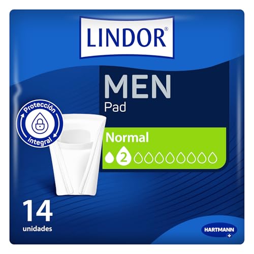 Lindor Men: Protectores para Hombres con Pérdidas de Orina, Normal, Compresas y Absorbentes para Incontinencia, 14 unidades