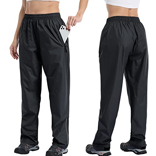 Jaezziy Rain Pants Women Waterproof, Reflective Womens Rain Pants, Lightweight Breathable Wearable Work Windproof Rain Pants Gear For Golf Motorcycle Hiking Outdoor (Black, M) #TOP3