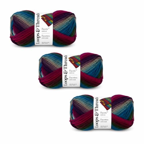 Loops & Threads Facets Yarn - Yarn for Knitting, Crochet, Weaving, and Arts & Crafts - Multi, Acrylic, 3.5 oz