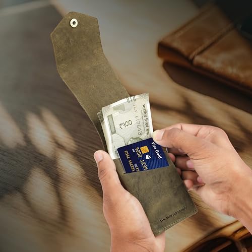Image of The Wallet Store Flip 2.0 Genuine Leather Vertical Slim Wallet for Men | Easy Quick Card Access | Compact Front Cash Pocket & Button Lock | Minimalist Travel & Daily Carry Wallet (Green)