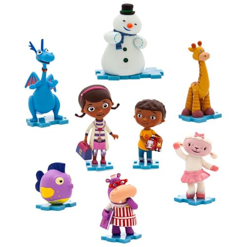 Disney Store Official Doc McStuffins Deluxe Figurine Play Set - 8 Fully Sculpted Disney Figures with Interlocking Bases - Includes Lambie Donny McStuffins Hallie & More - in Scenic Display Packaging
