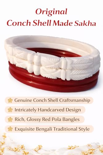 Image of Bengali Sakha Pola Set for Women | Traditional Red White Shakha Bangles | Combo Motidana Mogermukh Design Shakha | Bridal Wear Shakha pola | Handcrafted sakha