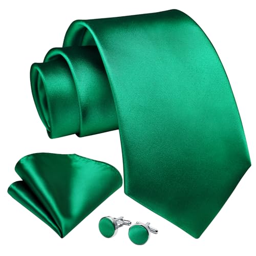 Image of Enlision Mens Ties Solid Color Satin Necktie Ties for men Handkerchief Cufflinks Pocket Squares for Wedding