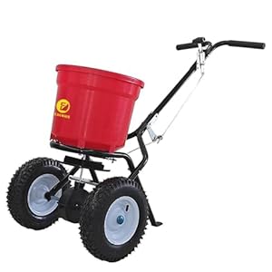 50lb Broadcast Spreader, Capacity Lawn Spreader & Fertilizer Spreader, Rustproof Poly Hopper, Adjustable Drop Rate, All-Terrain Pneumatic Tires, Epoxy-Coated Frame for Lawn Care, Red