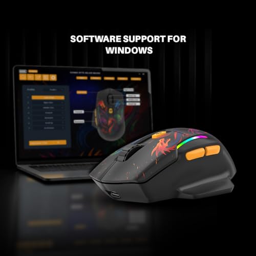 Image of Cosmic Byte Helios Tri-Mode Wired + 2.4GHz Wireless + Bluetooth Gaming Mouse | 10,000 DPI | 1000Hz Polling | Huano 10M | 5 Programmable Buttons | RGB | Lightweight 81g | PTFE | Software (Dragon Black)