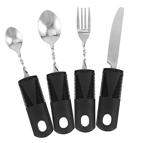 MUCKLILY Elderly Utensils Set 4pc Bendable Utensils Non-slip Handles for Seniors Disabled Easy to Use for Elderly Tableware