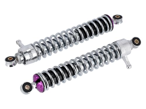 Set: Federbeine 380mm \"Sport Optik\" Violett, Chromfeder, verstellbar - für Simson S50, S51, S70, S53, S83 Enduro Set: Federbeine 380mm \"Sport Optik\" Violett, Chromfeder, verstellbar - für Simson S50, S51, S70, S53, S83 Enduro