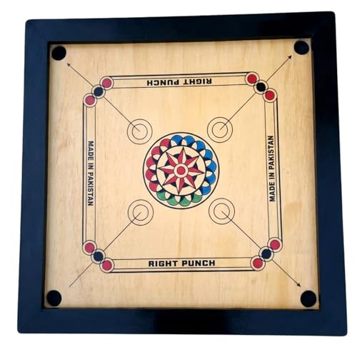 Right Punch Carrom Board Wooden Polished Frame Smooth Play Surface Board Game (Brown 32 INCHES)