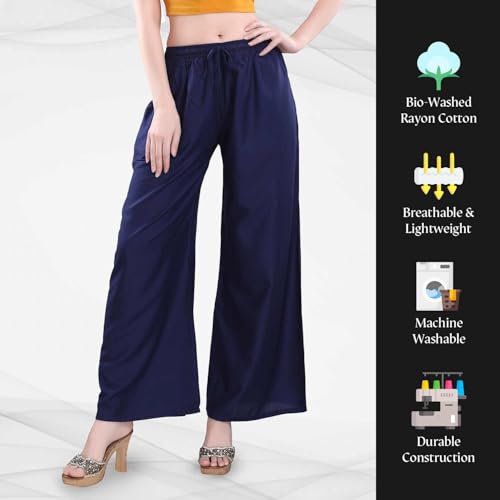 Image of TRASA Women's and Girls Cotton Reyon Regular Fit Palazzo Pants - Available Size - L, XL, 2XL, 3XL