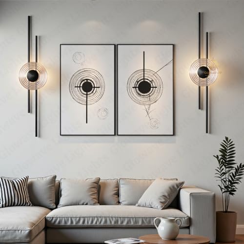 Image of Glowave Modern Black 600mm Metal Rod Sconce with Textured Glass Shade Wall Light - Tricolor (746 /BK)