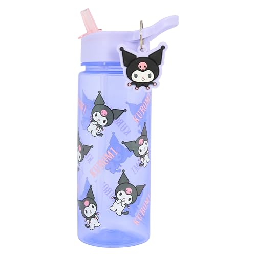 Kuromi Purple Water Bottle with Straw 500ml Polypropylene Drink Bottle with Character Charm Keyring