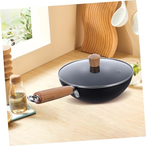 Wok de hierro sin recubrimiento con tapa y mango de madera miniatura 6