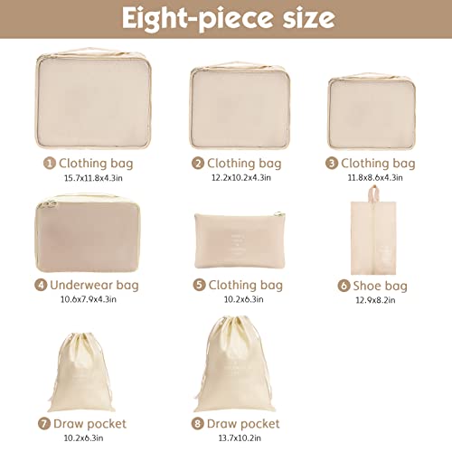 Meowoo Reisorganisator Verpakkingstassen Bagagetassen, 8 stuks Reisverpakkingsblokjes Kubussen voor Koffers, Reizen, Bagage, Organizer (Beige) - Image 3