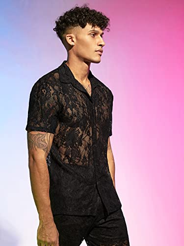 WDIRARA Men's Floral Mesh Tee Top Sheer Round Neck Short Sleeve T Shirts4