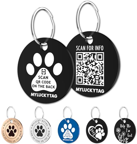 MYLUCKYTAG QR Code Stainless Steel Personalized Dog ID Tag, Engra...