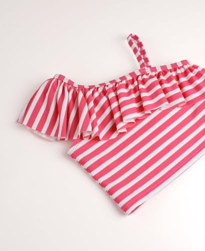 Image of RuffleButts Girls UPF50+ Sun Protection One Shoulder Ruffle Tankini Two Piece Swimsuit