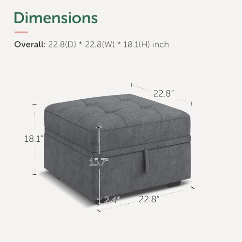 Image of HONBAY Small Storage Ottoman Upholstered Square Bench Ottoman for Living Room,Chenille Bluish Grey