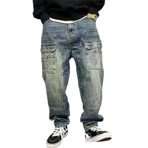 Men Cross Vintage Denim Trousers Loose Straight Embroidery Jeans