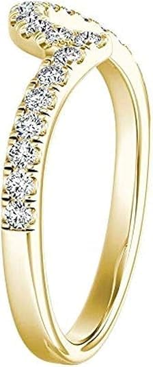 0.22Ct Round Cut D/VVS1 Diamond Curved Chevron V Shape Bridal Anniversary Engagement Wedding Ring for Women's 14K Gold Plated 925 Sterling Silver