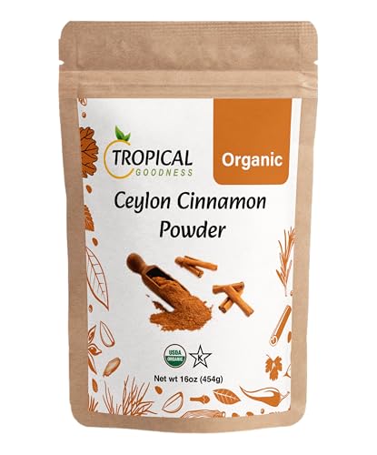 Tropical Goodness Ceylon Cinnamon Powder Organic 16oz/1lb, Authentic Tropical Flavour, USDA & Kosher Certified, Non-GMO, Gluten-Free
