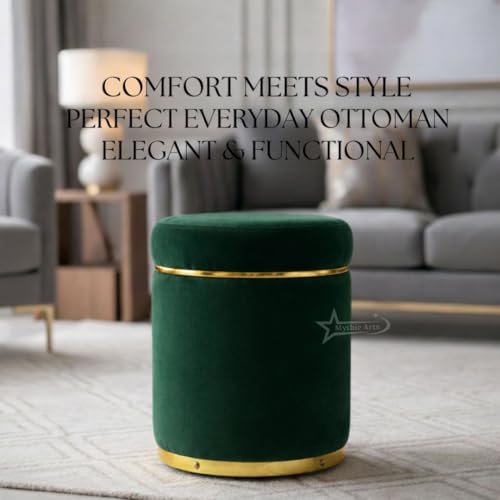 Image of Ottoman Stool for the Living Room Ottoman Pouffes for Sitting, Puffy Stool for Living Room Dressing Table Stool Green