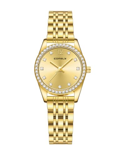CIVO Relojes Mujer Dorado Analógico: Reloj de Mujer Acero Inoxidable Impermeable   Relojes Cuarzo Redondo Elegante con Diamantes   Adecuado para el Trabajo de Señora o Uso Diario