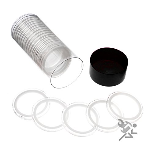 Tubo con tapa negra y 20 anillos blancos para monedas de 1 oz miniatura 1
