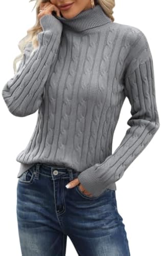Saodimallsu Damen Leichter Rollkragenpullover Mit Zopfmuster | Langarm Stehkragen Pullover Elegant Cable Knit Grobstrickpullover Pulli Turtleneck Casual Sweater