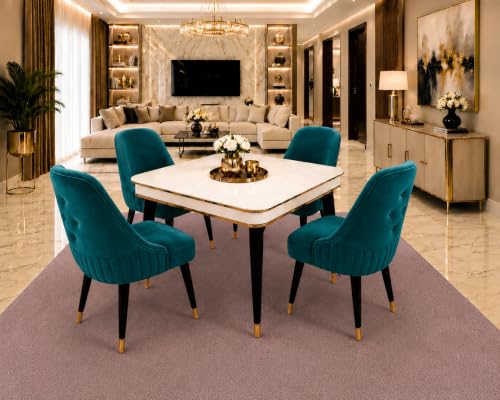 Image of WOODEN SPACE 4 Seater Wooden Dining Table Set | Urban Marble Top Dining Table with Chairs for Dining Room & Kitchen (Modern Grand Aura Sea Blue) (42 x 42 x 30 inch)