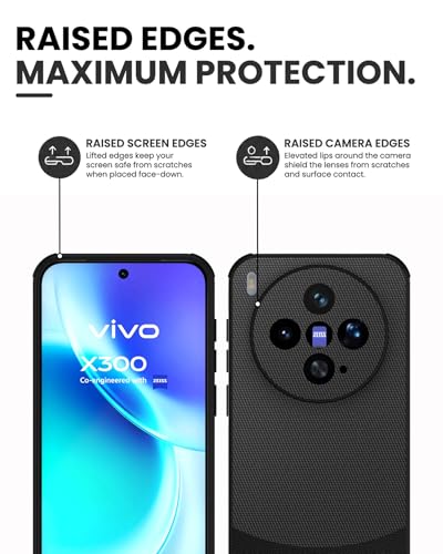 Image of KAPA MatrixWoven Grip Back Cover for Vivo X300 5G | Woven Fabric & Leather Hybrid Camera Protection, Shockproof Slim Bumper Case (Matte Black)