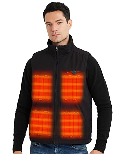 Venustas Canvas Sherpa Heated Vest for men, Mens Sherpa Lining Heated Vest with Battery Pack, Black Vest with 5 Heating Zones for Camping, Hiking, Hunting Venustas Canvas Sherpa Heated Vest for men, Mens Sherpa Lining Heated Vest with Battery Pack, Black Vest with 5 Heating Zones for Camping, Hiking, Hunting