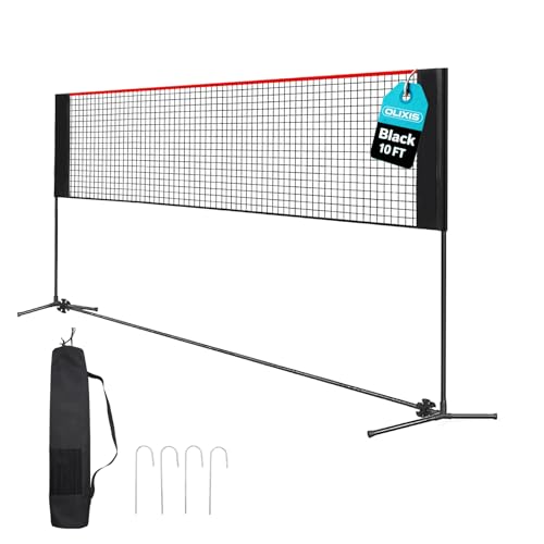 Olixis Height Adjustable Sports Net with Carry Bag 10FT Wide 25FT Tall Portable for Badminton Volleyball and Pickleball Indoor & Backyard Outdoor Games Red