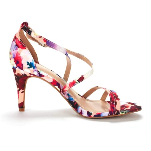 DREAM PAIRS DREAM PAIRS Women's Fashion Stilettos Open Toe Pump Heel Sandals,Size 5,Floral,GIGI