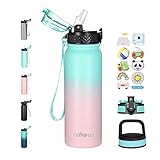 20oz Insulated Stainless Steel Vacuum Water Bottle with Straw Lid Flip Top Lid Wide Mouth Lid Kids...