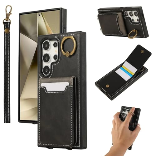 Étui portefeuille en cuir pour Galaxy A35 5G chic finition noire