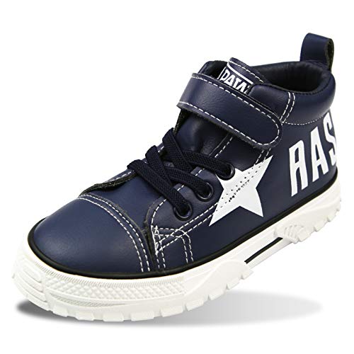 Apawwa Boys Sneakers Black White Navy Kids High Top Sneakers Stylish Boys Boots Hook and Loop School Walking Shoes with Rubber Sole? Size 9 Toddler to 3 Big Kids?