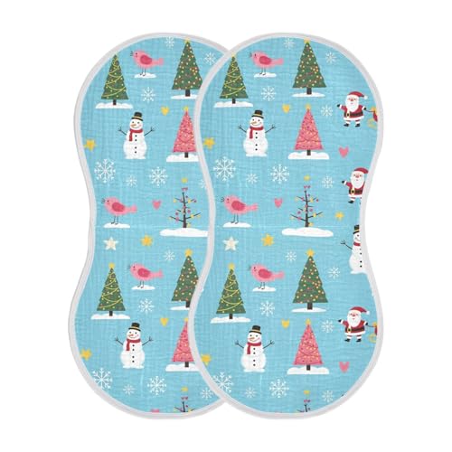 2 Pack Muslin Burp Cloths Christmas Santa Snowman Blue Cotton Baby Burp Cloths Absorbent Soft Burping Cloth Washcloths for Baby Boys Girls, Large 22