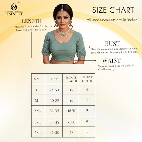 Image of FINESTFIT Round Neck Stretchable Elbow Sleeve Readymade Saree Blouse for Women, 100% Cotton Dobby Fabric