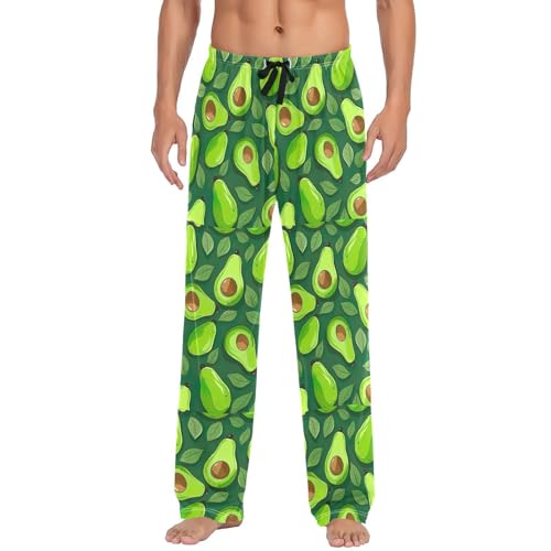Men's Small Avocado Slices Pajama Pants with Pockets - Straight Fit Cotton Sleep Bottoms for Lounge & Nightwear#3282