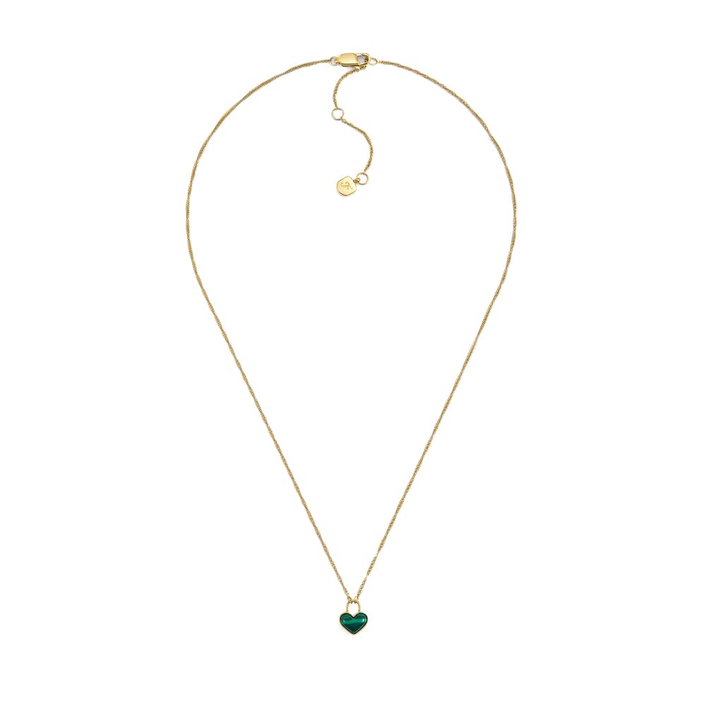 Fossil Damen goldfarbenes Edelstahlcollier mit herzförmigem Anhänger mit Karabinerverschluss