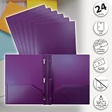 Better Office Products Purple Plastic 2 Pocket Folders with Prongs, Heavyweight, Letter Size Poly Folders, 24 Pack, with 3 Metal Prongs Fastener Clips, Purple